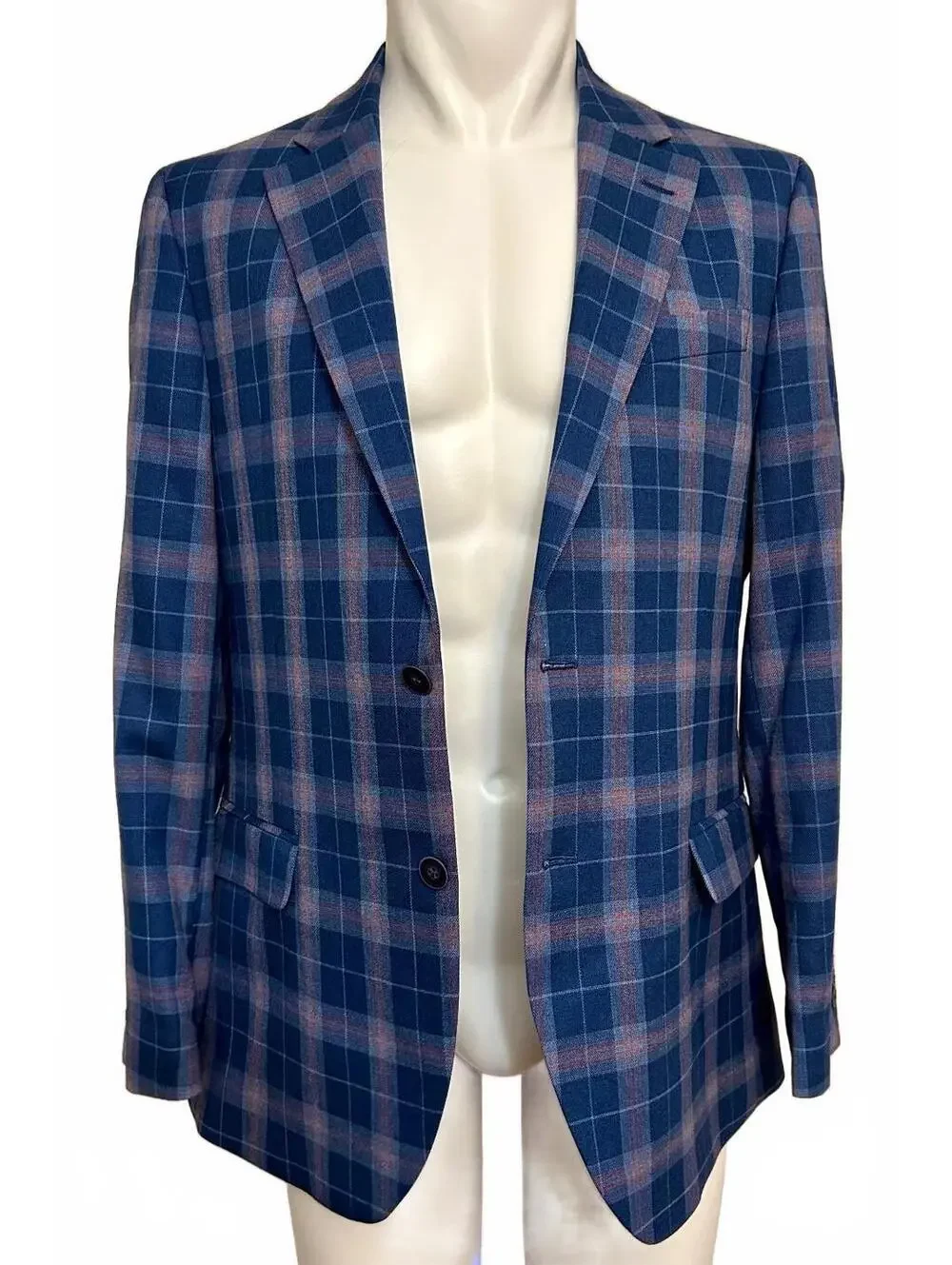 Nautica Mens Blazer 40R Modern Fit Blue Plaid Windowpane Sport Coat 2 Button